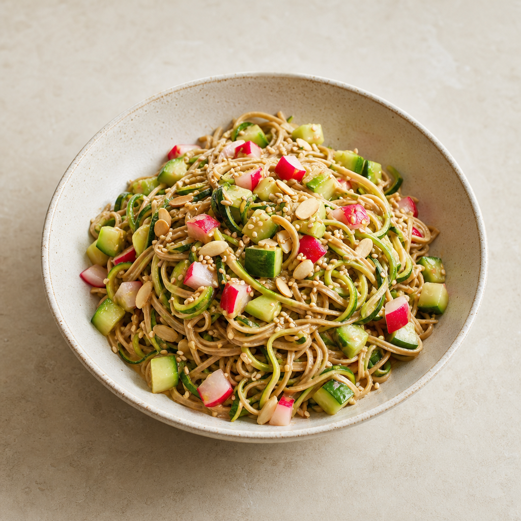 Almond-Sesame Soba Zoodles with Quick-Pickled Veggies